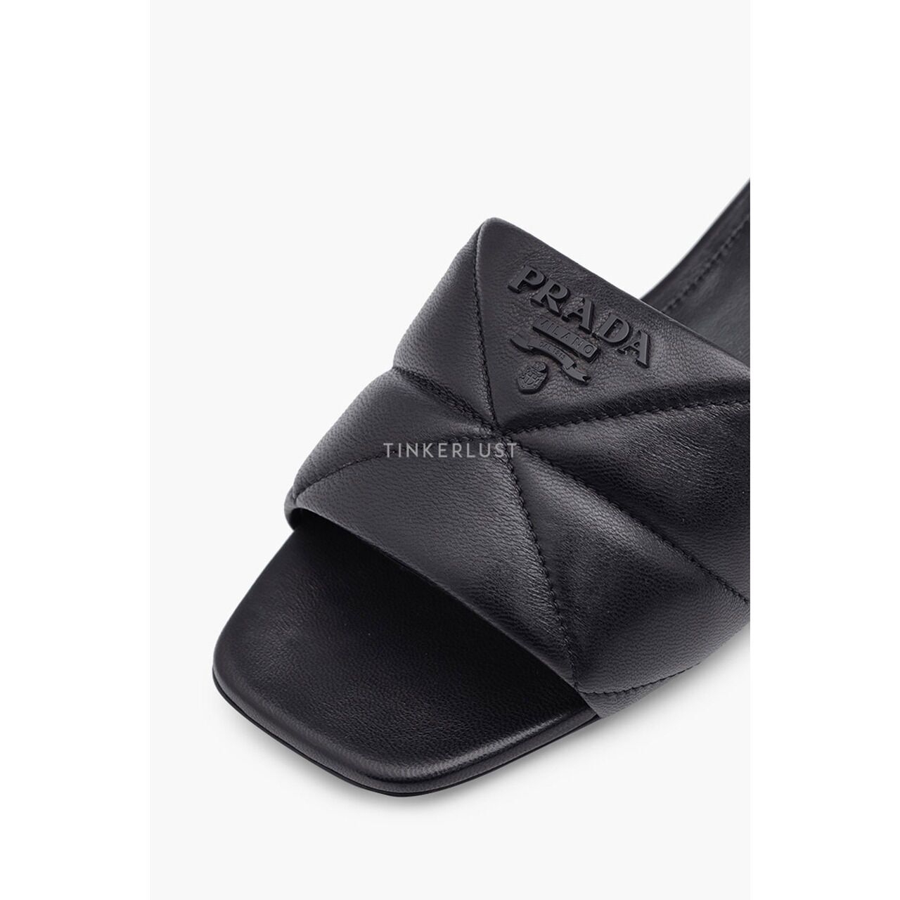 Prada Women Logo Quilted in Black Nappa Leather Sandals 