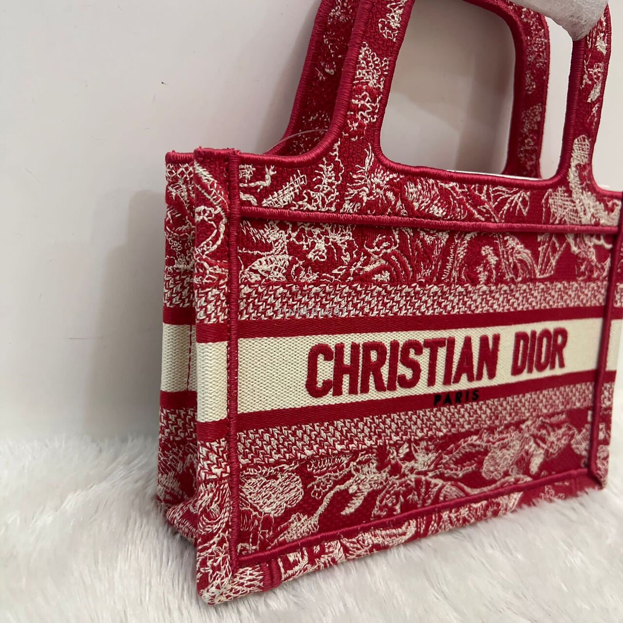 Christian Dior Book Tote Mini Red Embroidered Canvas 2021 Tote Bag