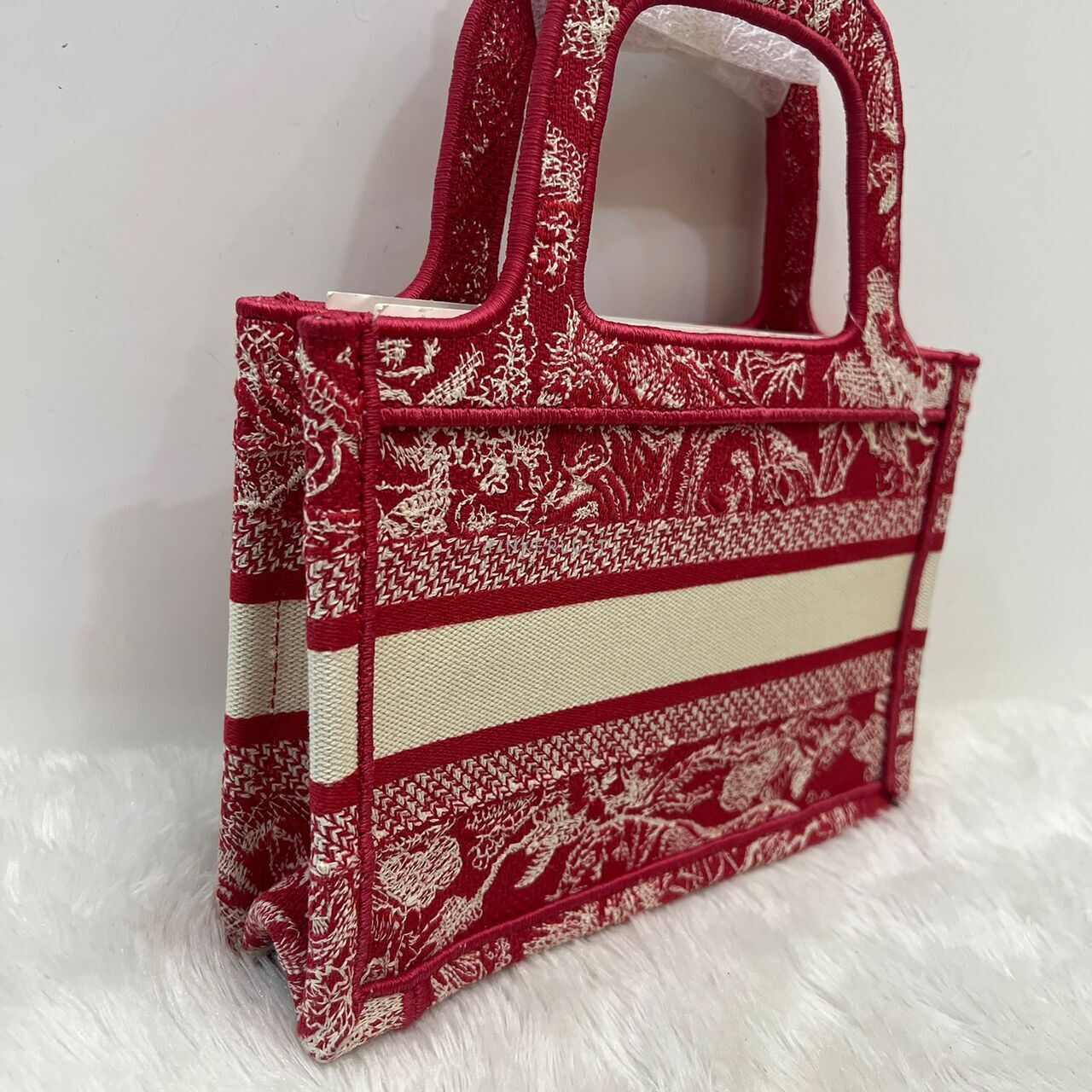 Christian Dior Book Tote Mini Red Embroidered Canvas 2021 Tote Bag