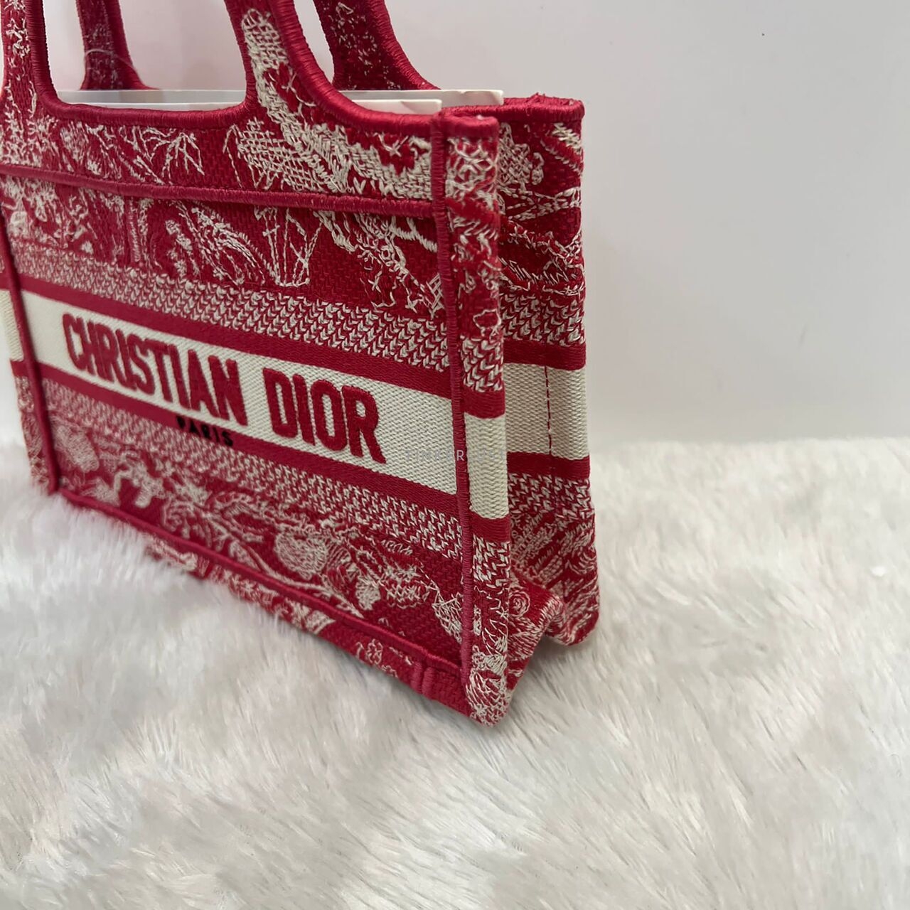 Christian Dior Book Tote Mini Red Embroidered Canvas 2021 Tote Bag