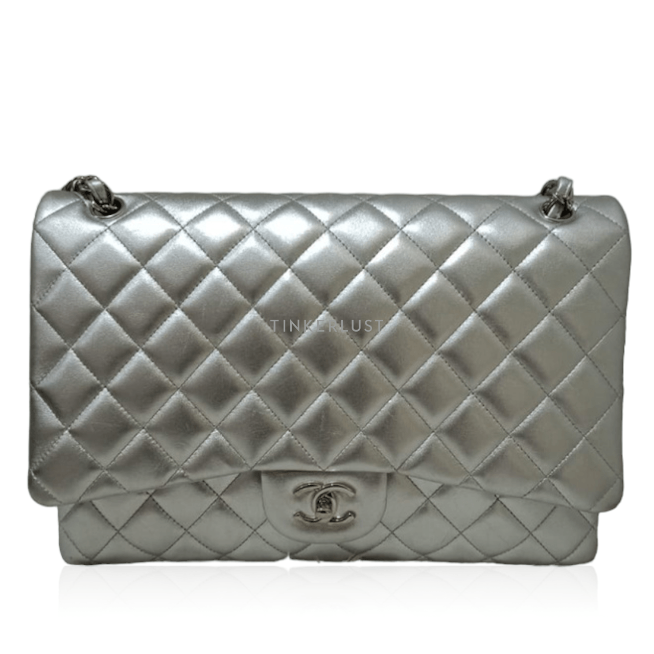 Chanel Maxi Silver Lambskin #14 SHW Shoulder Bag