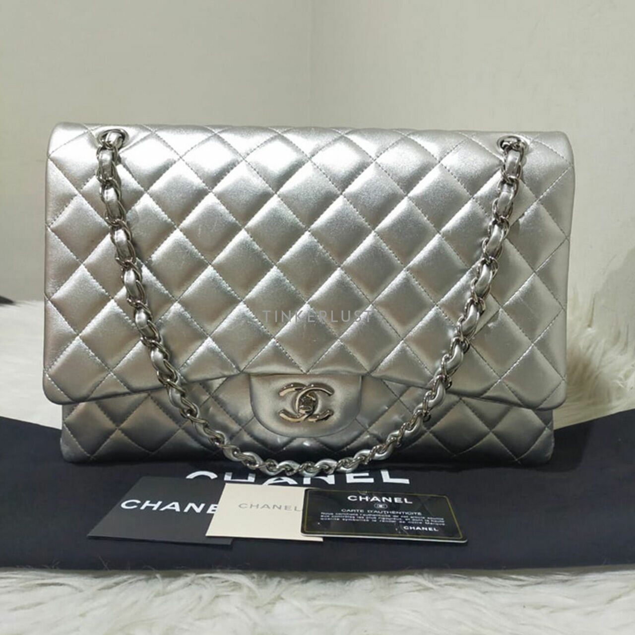 Chanel Maxi Silver Lambskin #14 SHW Shoulder Bag