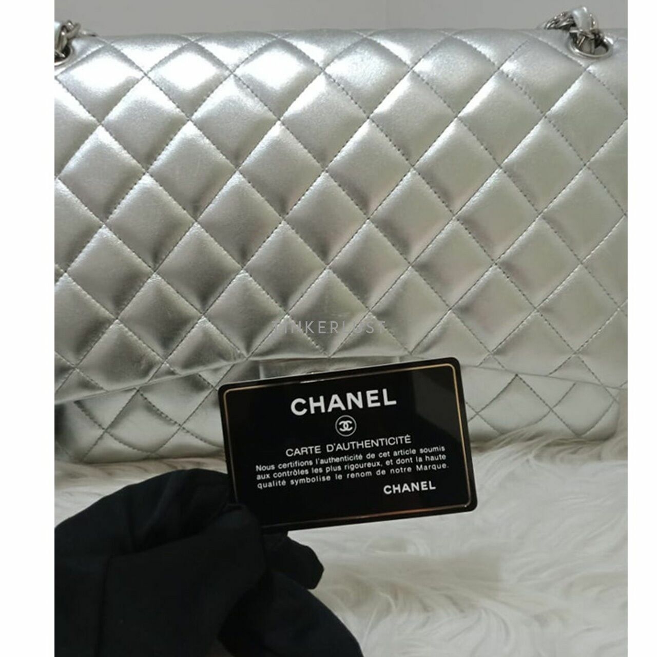 Chanel Maxi Silver Lambskin #14 SHW Shoulder Bag