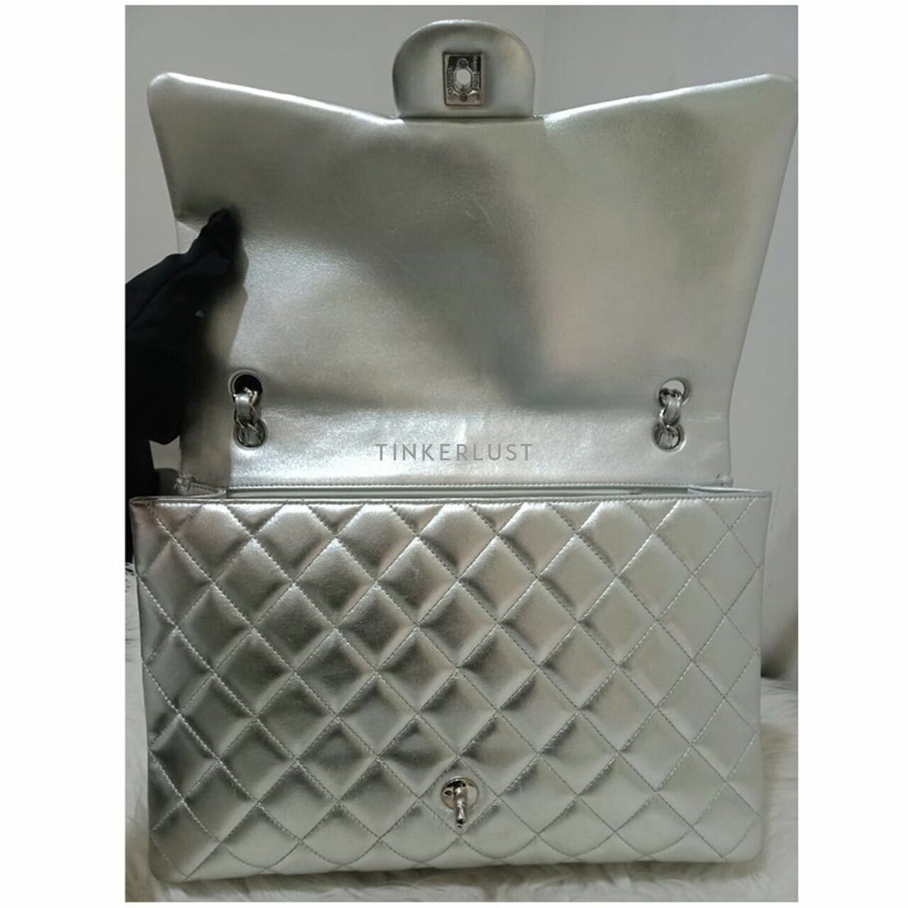 Chanel Maxi Silver Lambskin #14 SHW Shoulder Bag