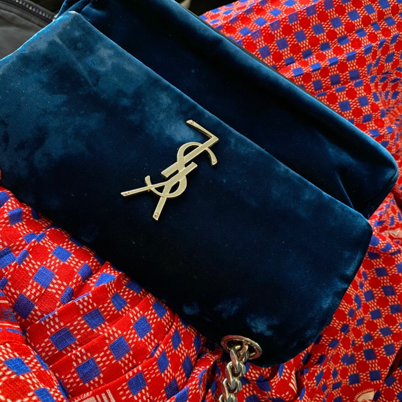 Yves Saint Laurent Blue Velvet Kate Sling Bag