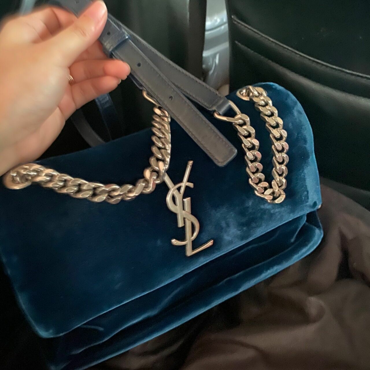 Yves Saint Laurent Blue Velvet Kate Sling Bag