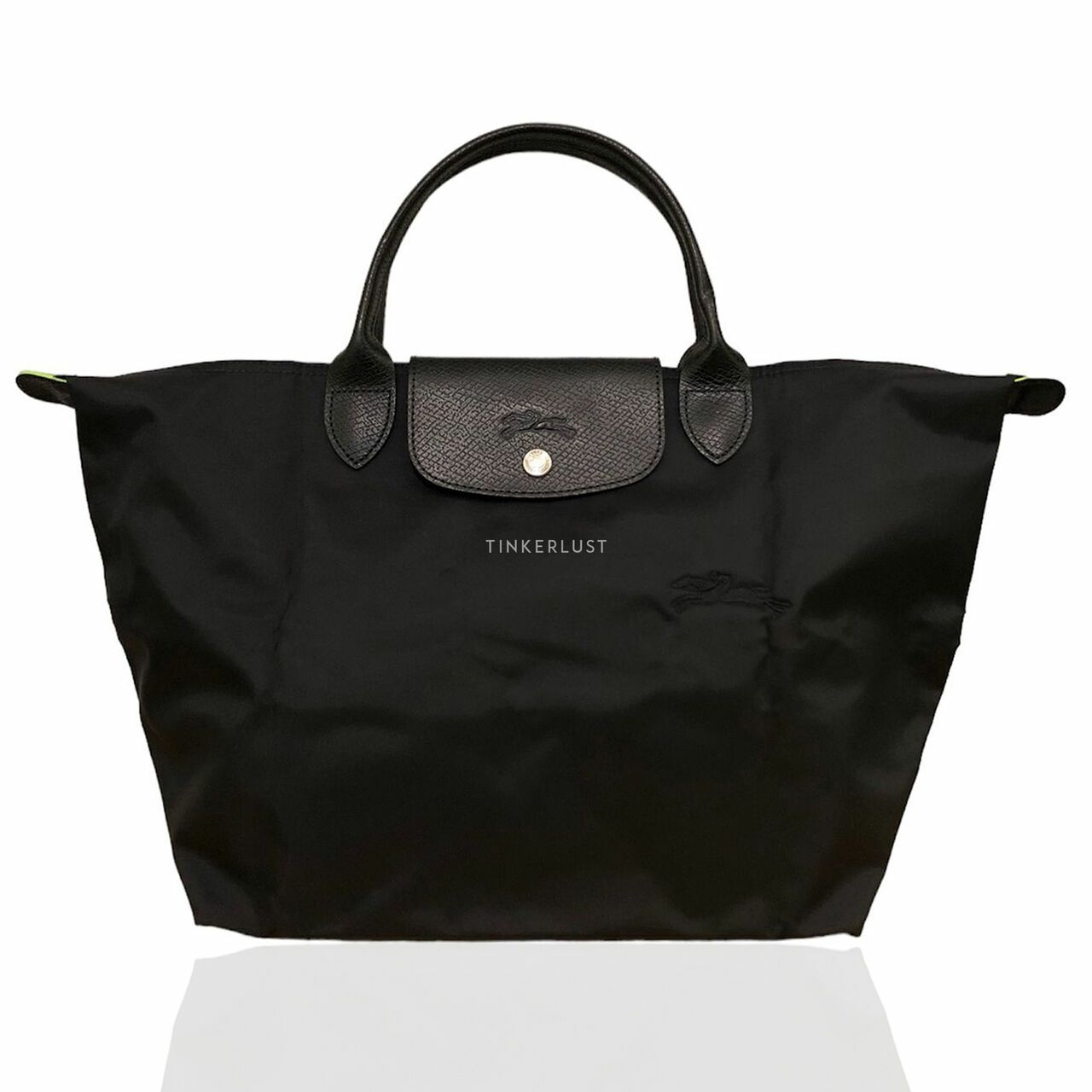 Longchamp Le Pliage Green Medium Top Handle Black