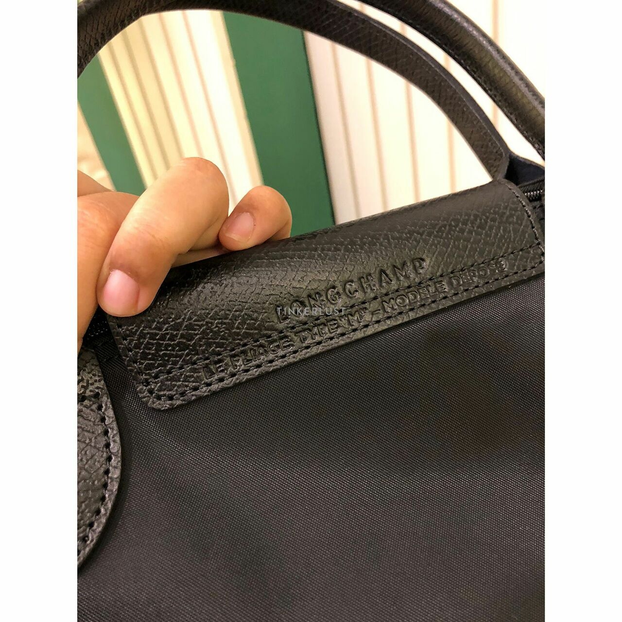 Longchamp Le Pliage Green Medium Top Handle Black