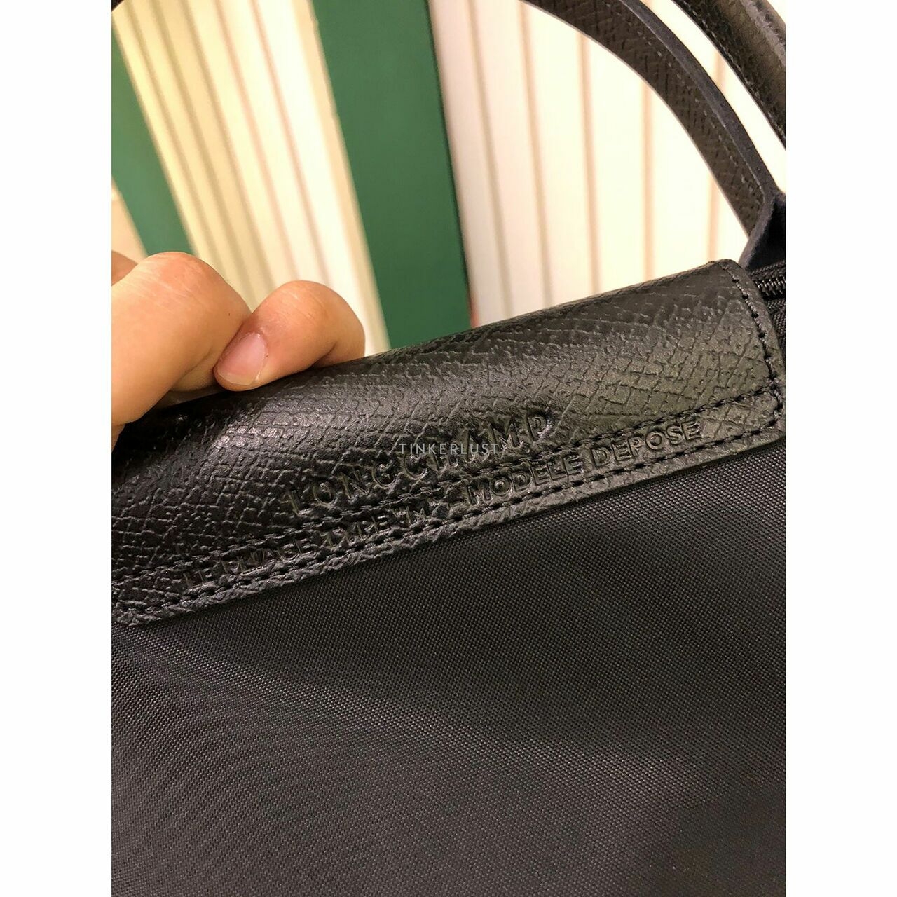 Longchamp Le Pliage Green Medium Top Handle Black