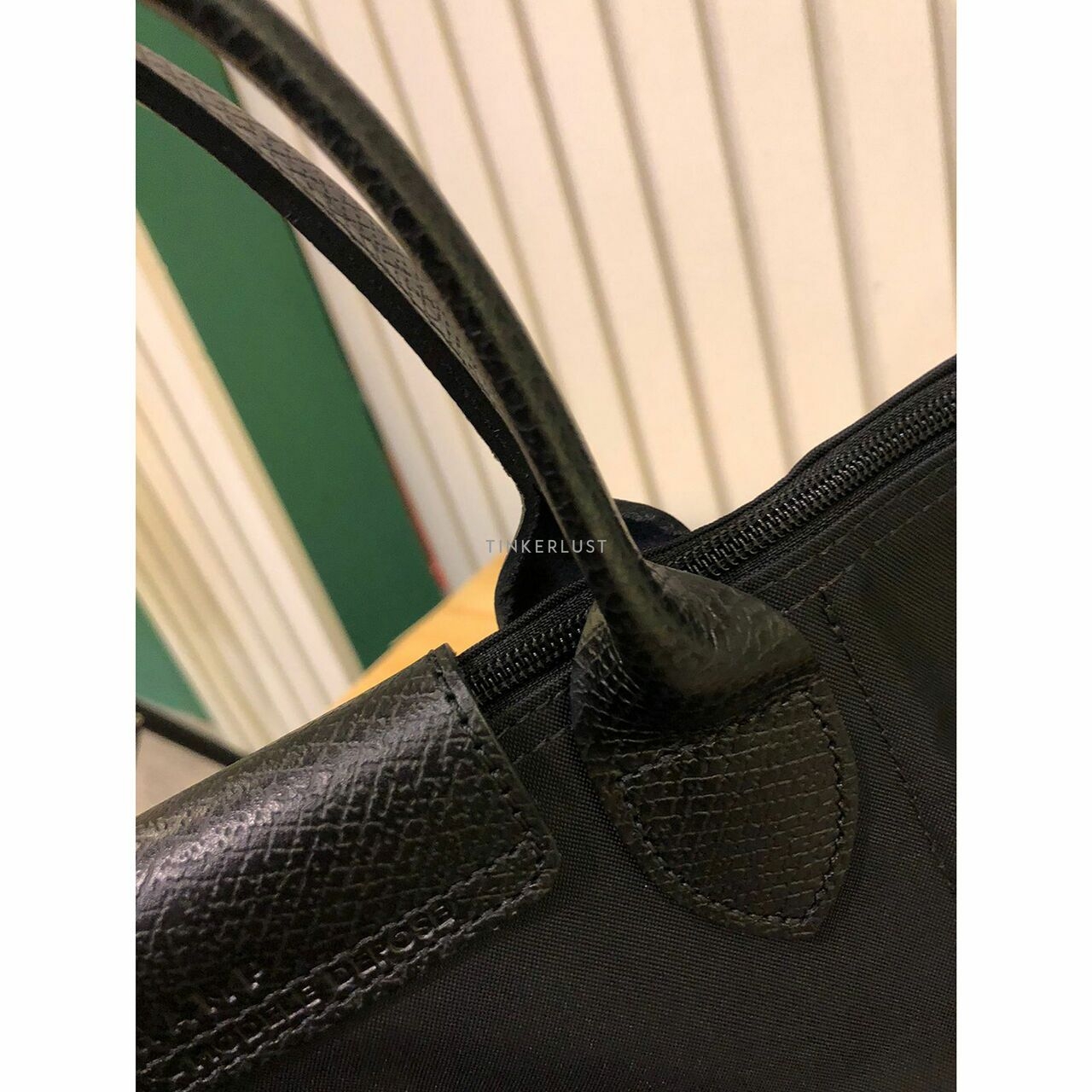 Longchamp Le Pliage Green Medium Top Handle Black