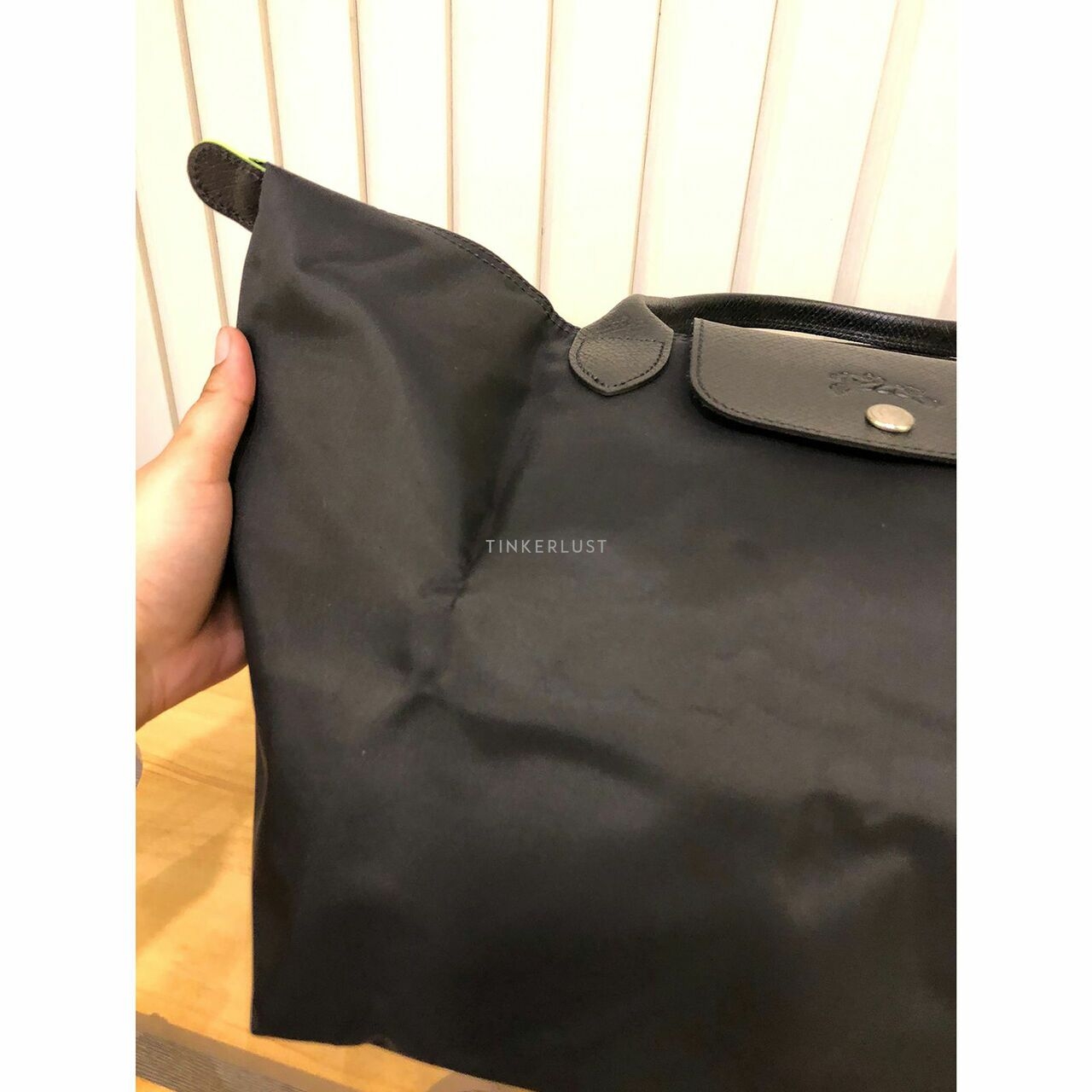 Longchamp Le Pliage Green Medium Top Handle Black