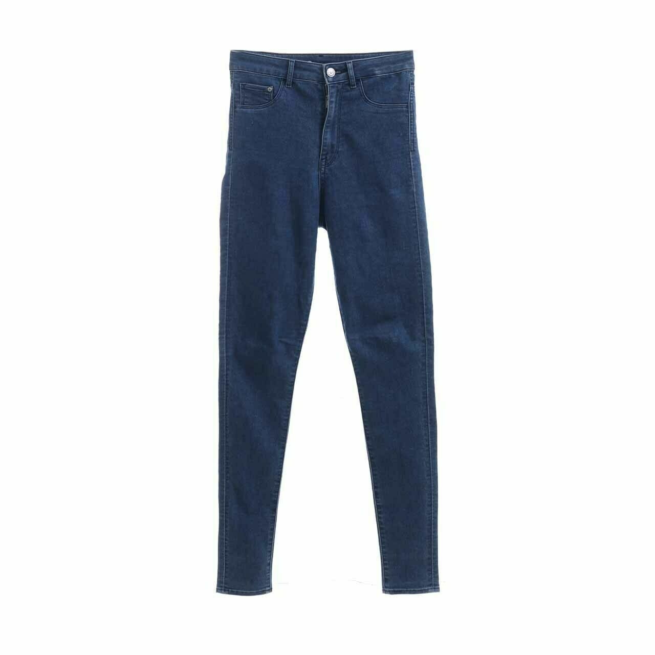 H&M Dark Blue Denim High Waist Long Pants