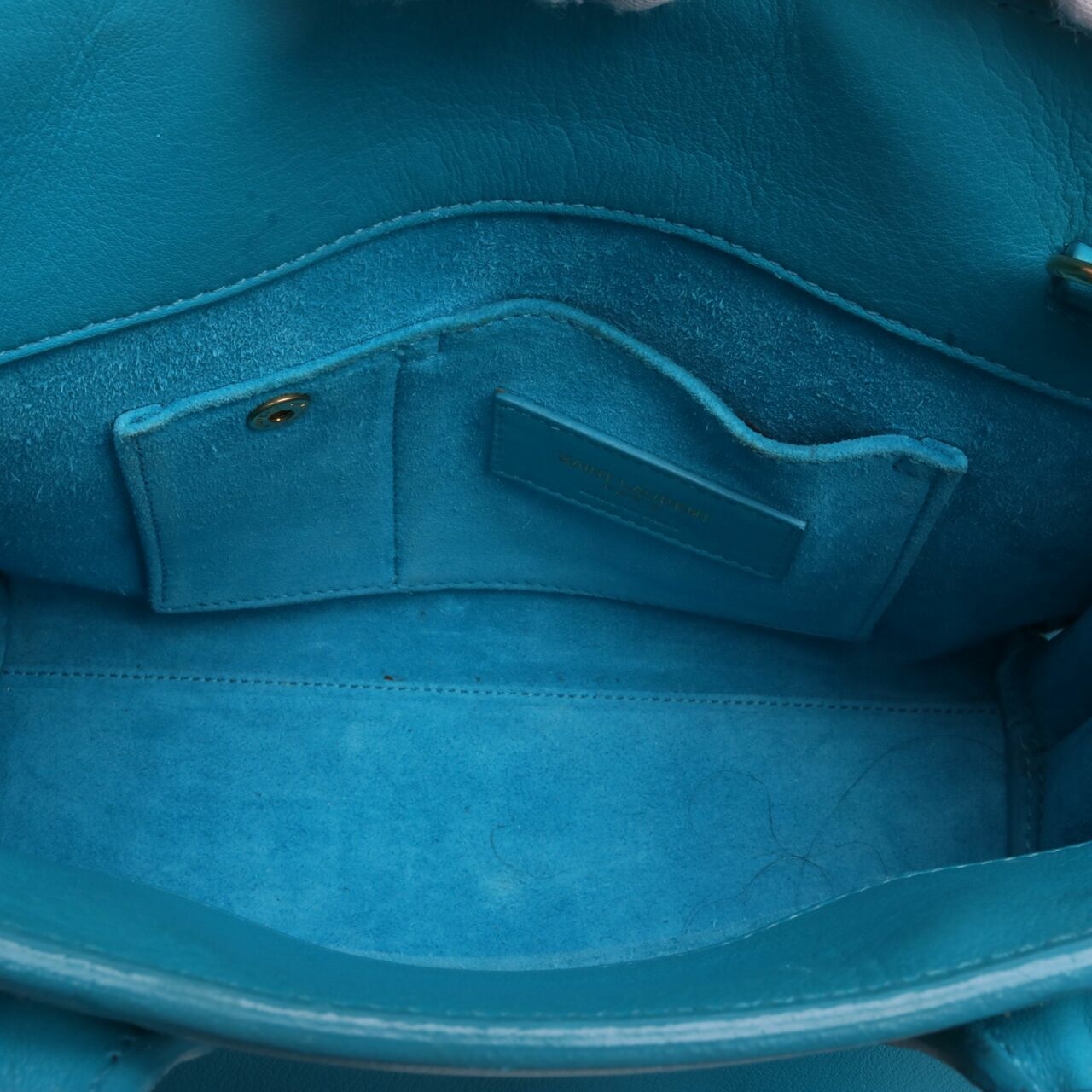 Yves Saint Laurent Turquoise Blue Calfskin Leather Nano Sac De Jour Satchel