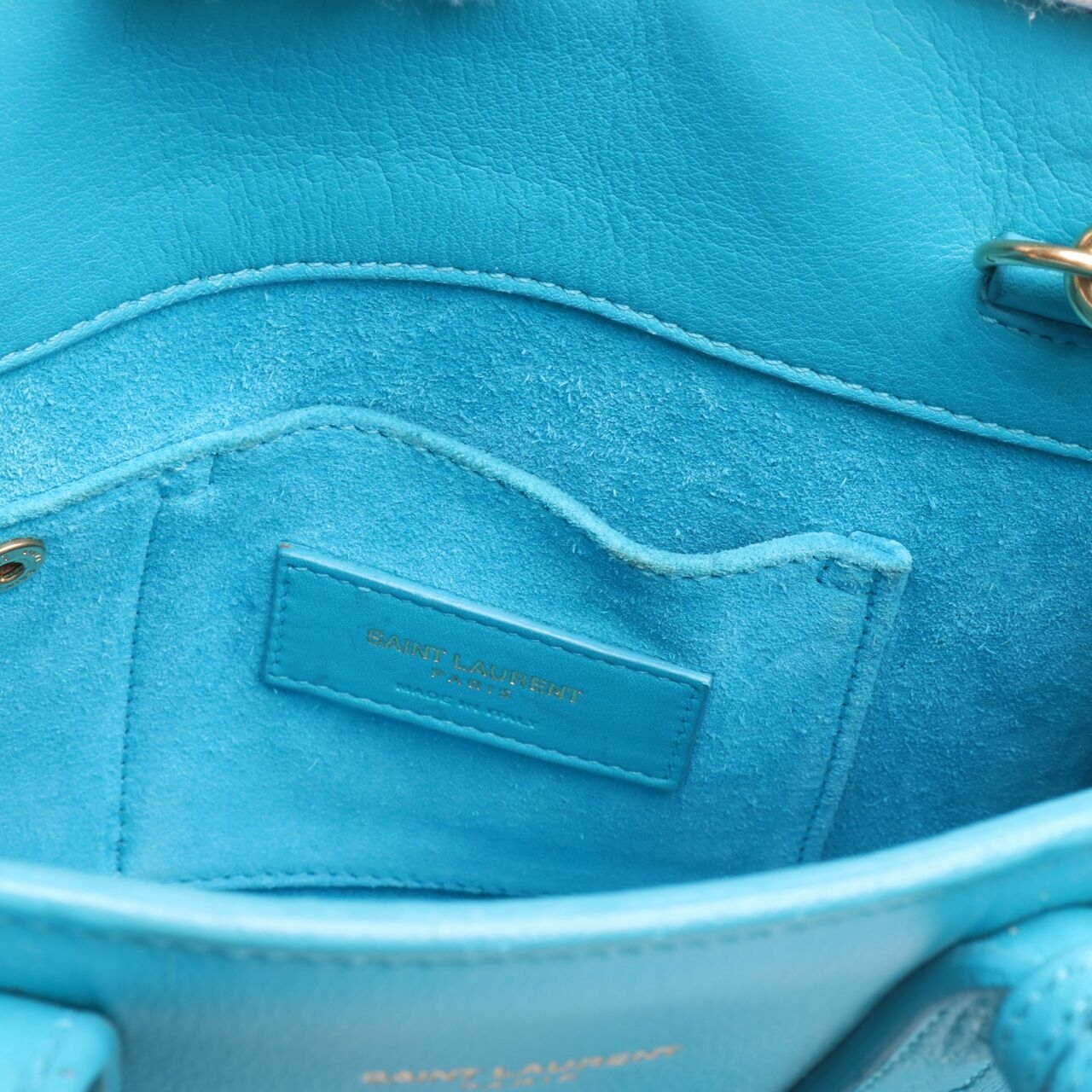 Yves Saint Laurent Turquoise Blue Calfskin Leather Nano Sac De Jour Satchel