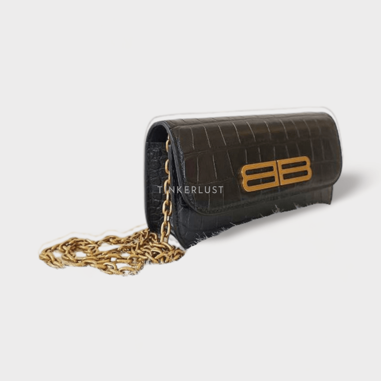 Balenciaga Gossip BB Chain Shoulder Bag in Croco Black GHW 