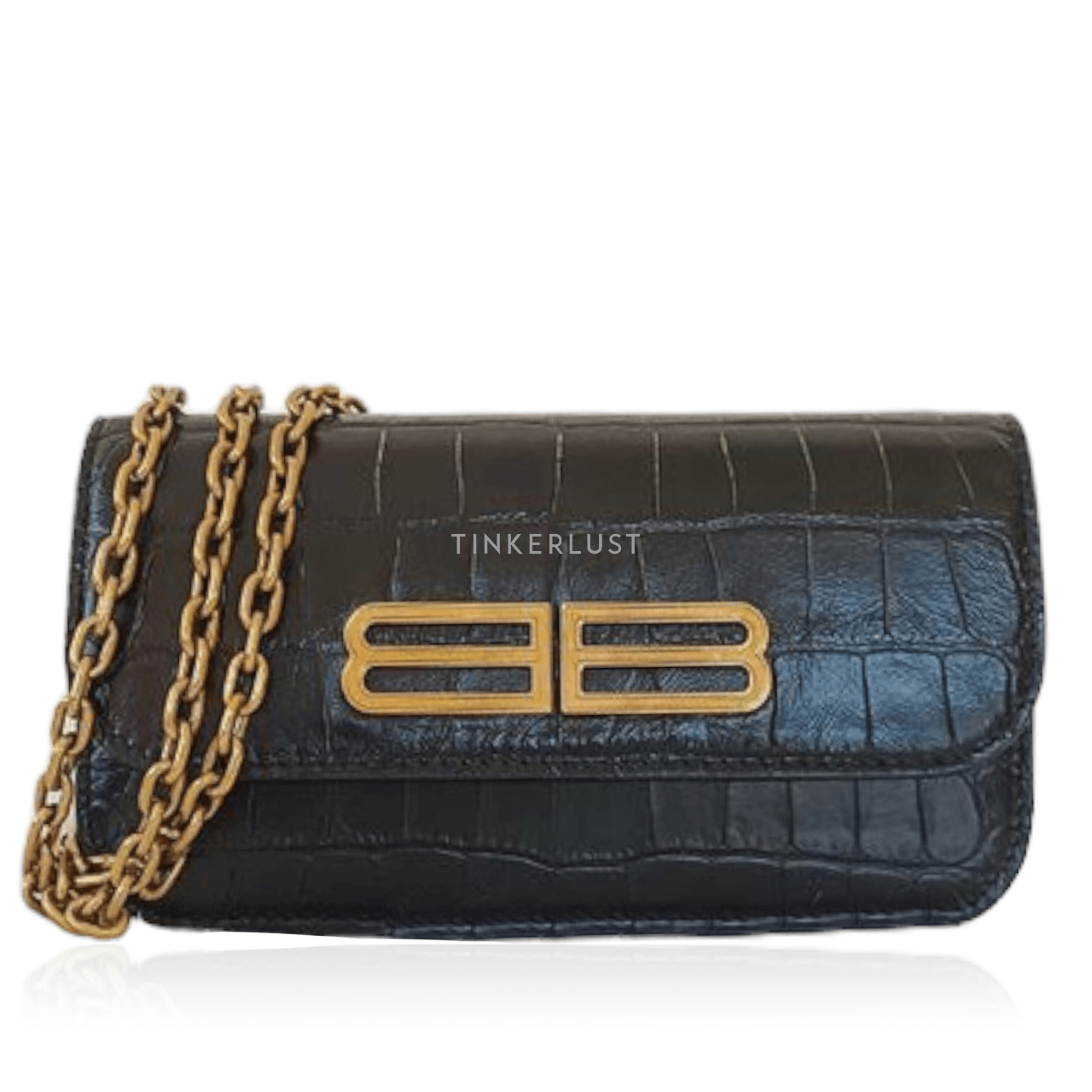 Balenciaga Gossip BB Chain Shoulder Bag in Croco Black GHW 