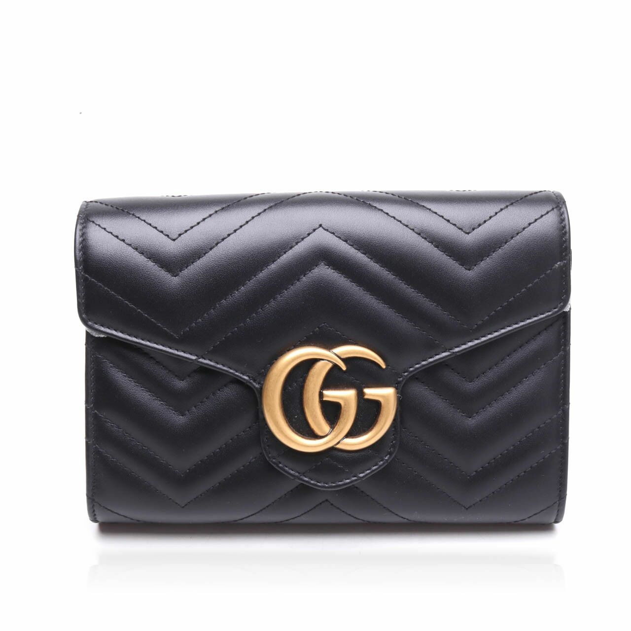 Gucci Calfskin GG Marmont Chain Wallet Black