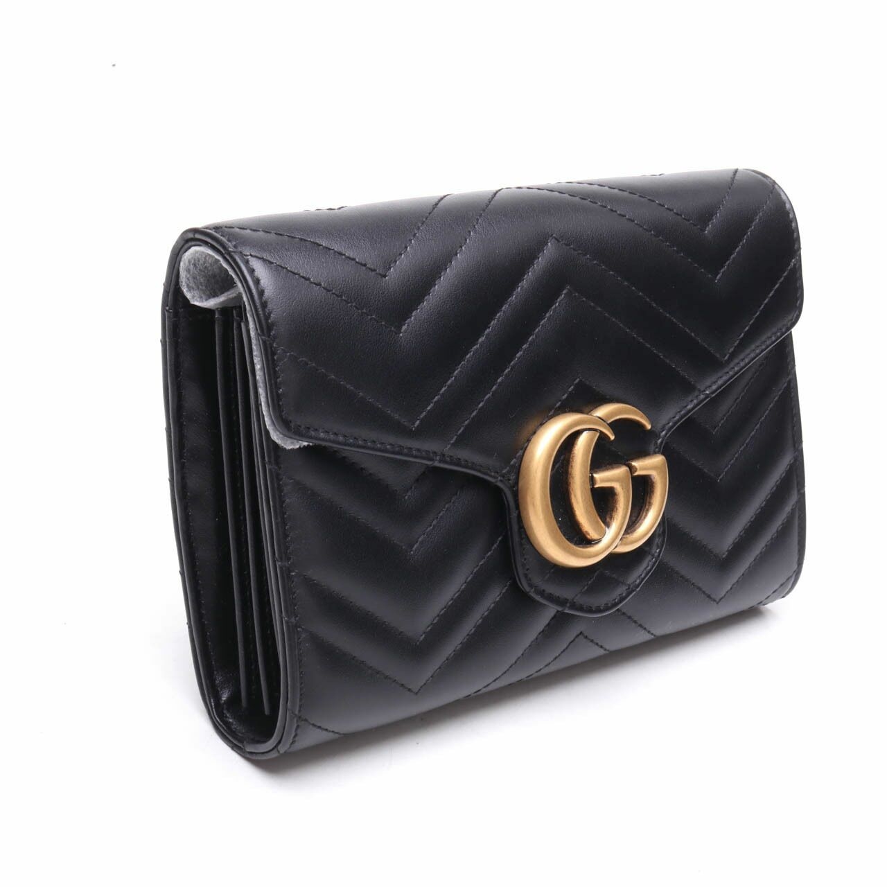 Gucci Calfskin GG Marmont Chain Wallet Black