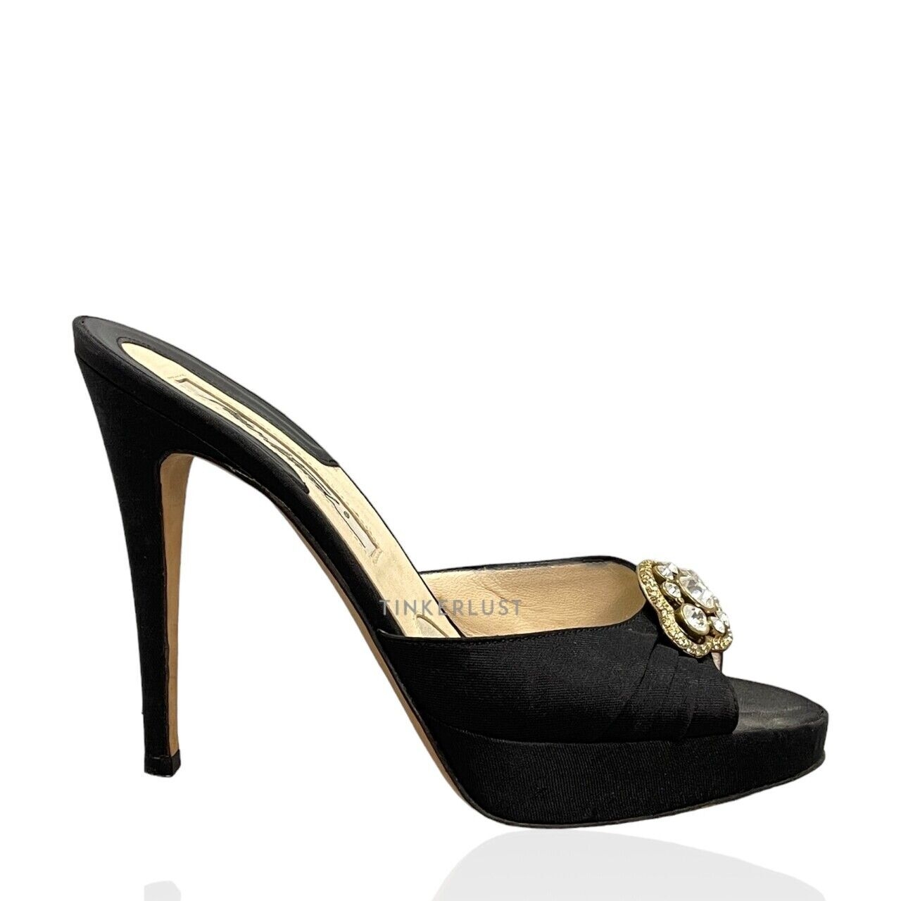 Brian Atwood Crystal Embellished Open-toe Black Heels 