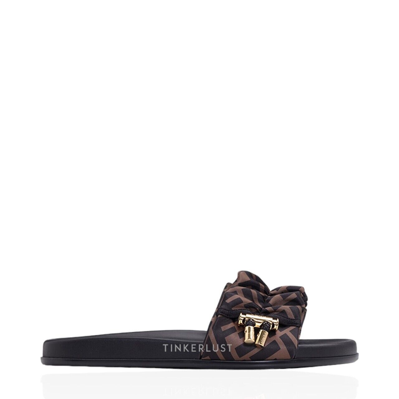 Fendi Feel FF Wide-Band Brown/Black Satin Slides Sandals