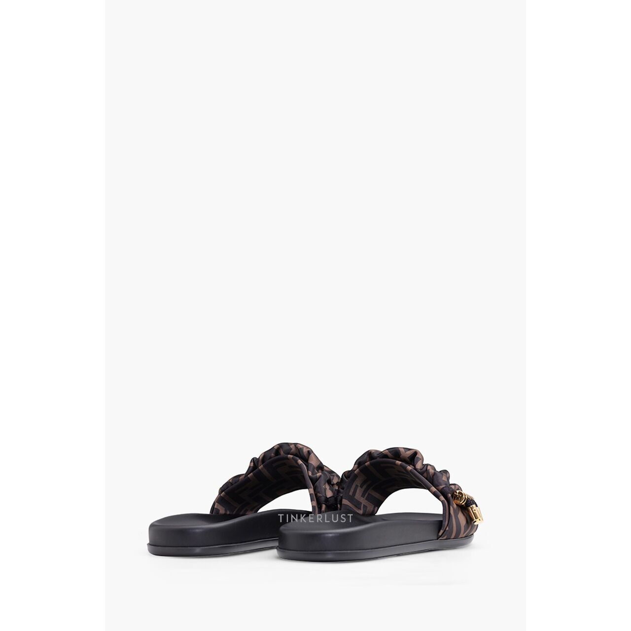 Fendi Feel FF Wide-Band Brown/Black Satin Slides Sandals