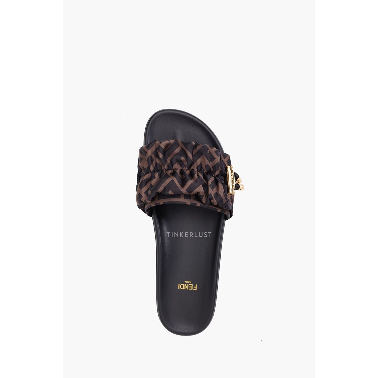 Fendi Feel FF Wide-Band Brown/Black Satin Slides Sandals