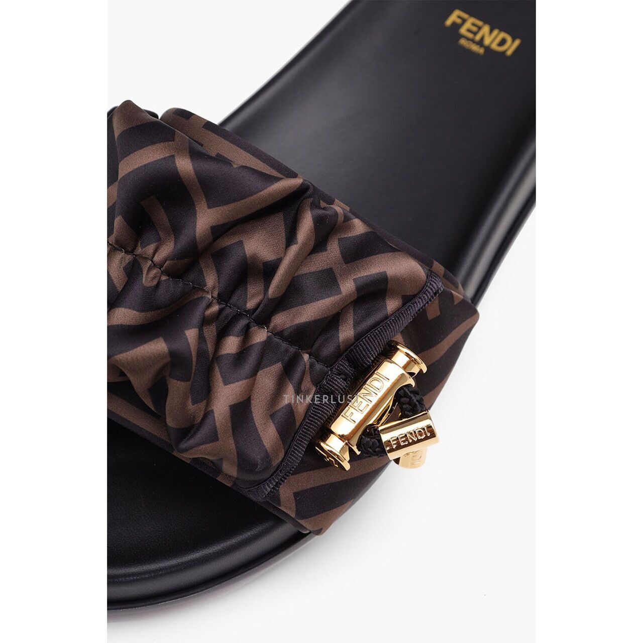 Fendi Feel FF Wide-Band Brown/Black Satin Slides Sandals