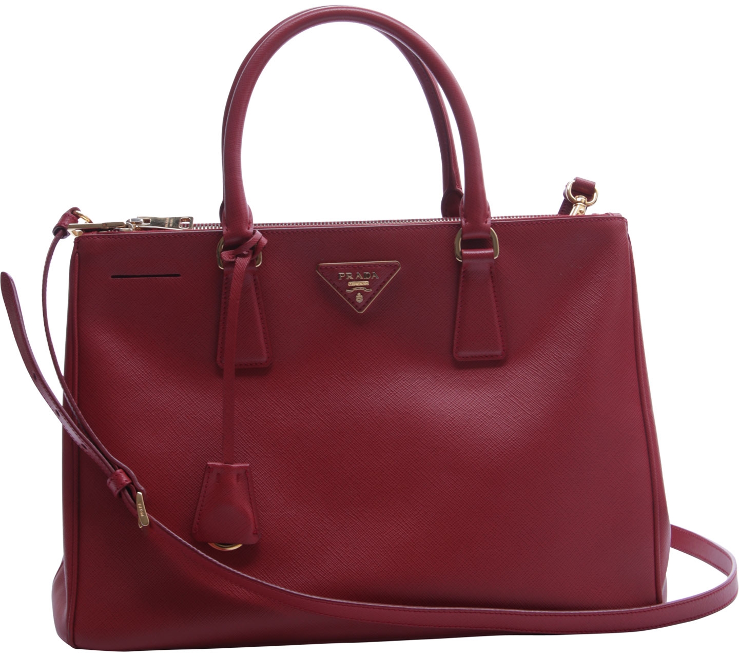 Prada Red Saffiano Double Zipper Satchel