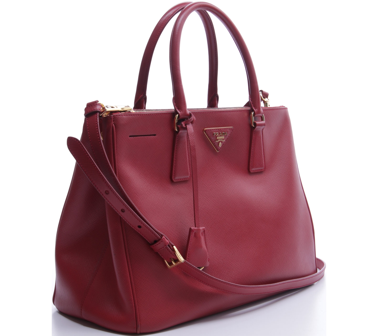 Prada Red Saffiano Double Zipper Satchel