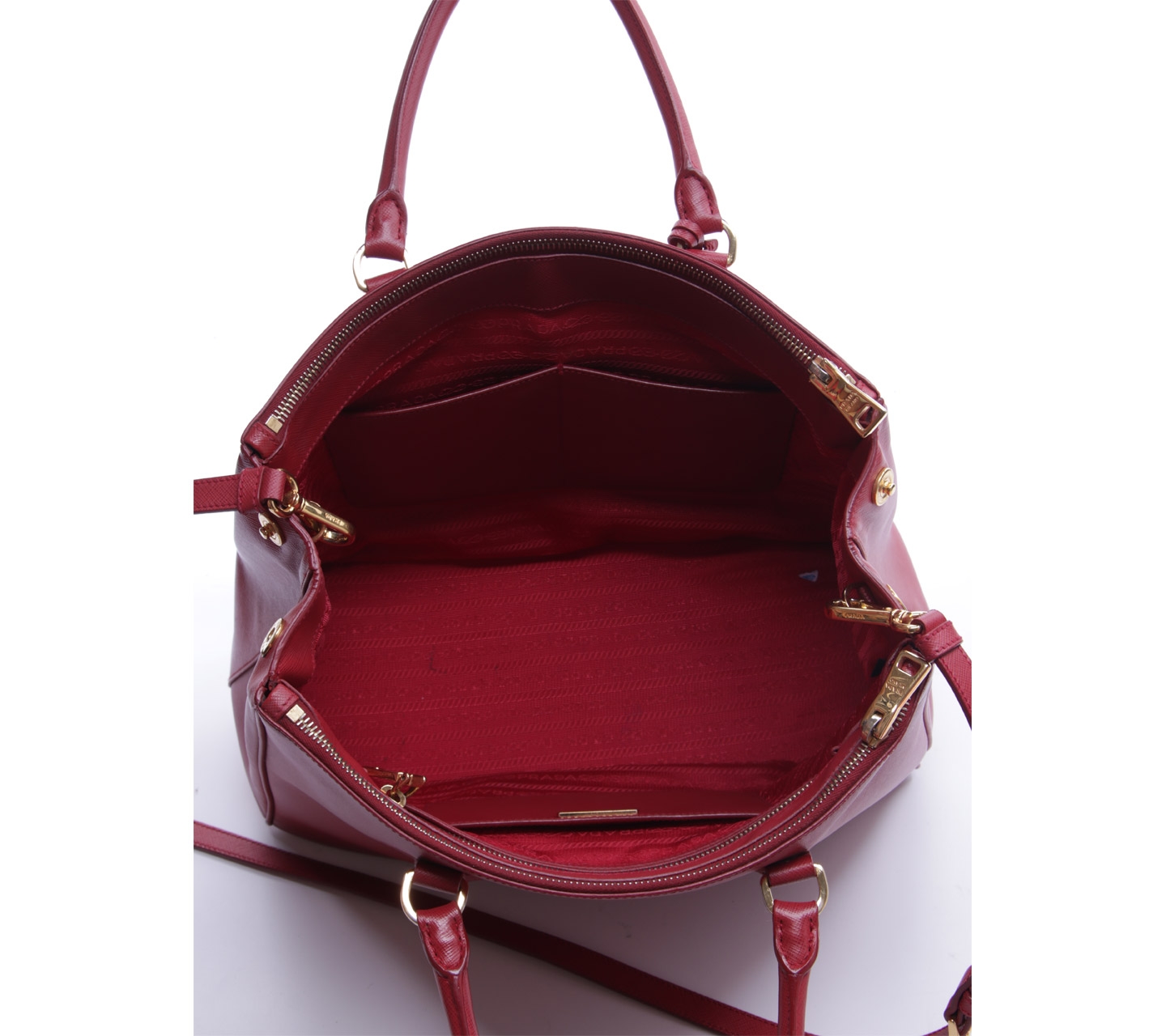 Prada Red Saffiano Double Zipper Satchel