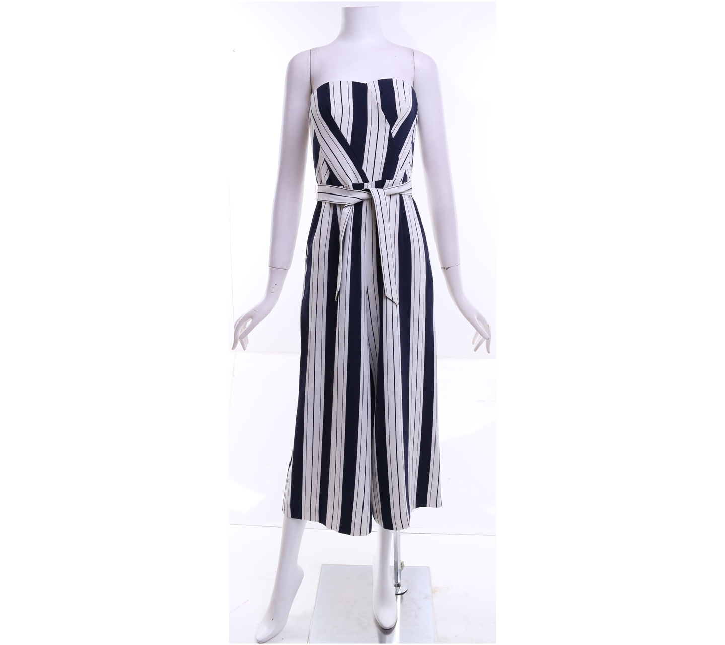 H&M Off White And Black Striped Tube Jumpsuit