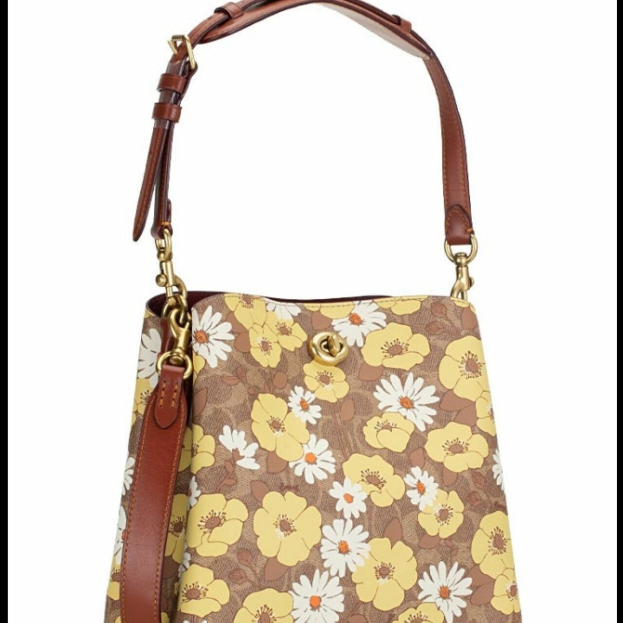 Coach C9722 Signature Willow Floral Bucket Bag Tan Rust Multi