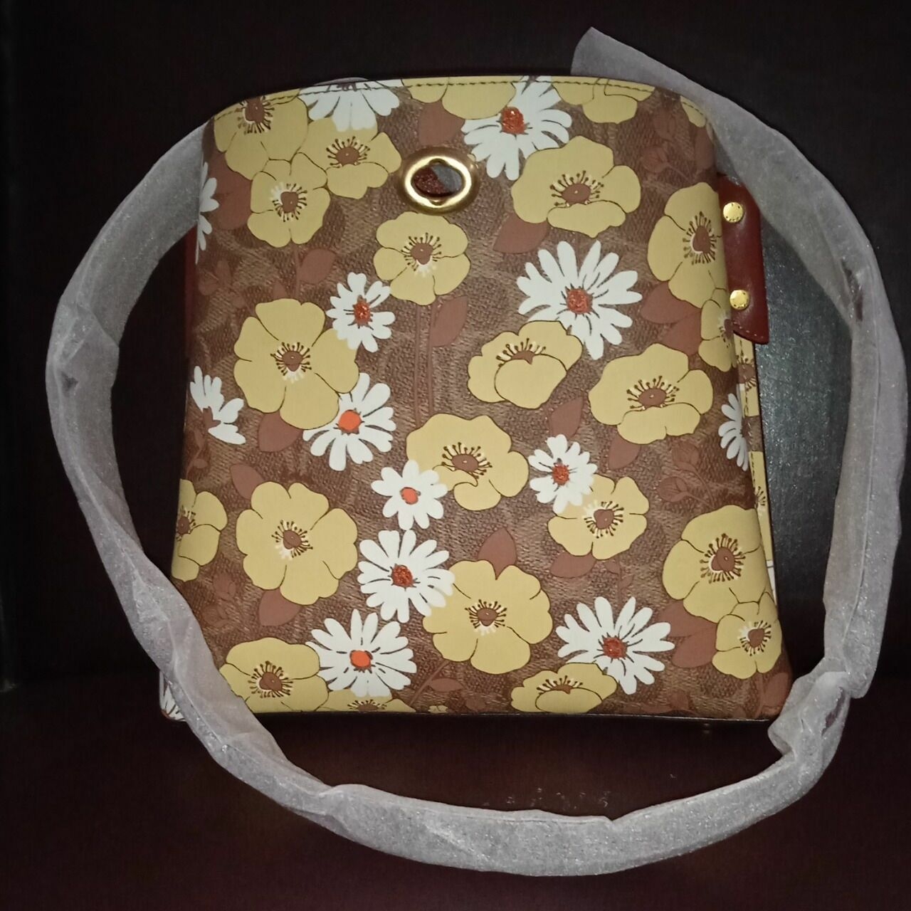 Coach C9722 Signature Willow Floral Bucket Bag Tan Rust Multi