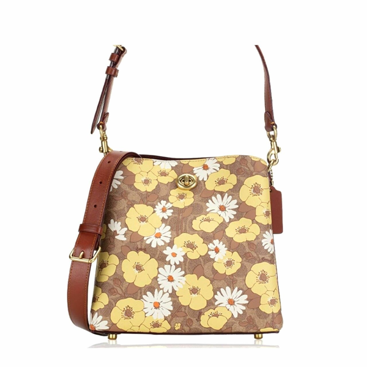 Coach C9722 Signature Willow Floral Bucket Bag Tan Rust Multi