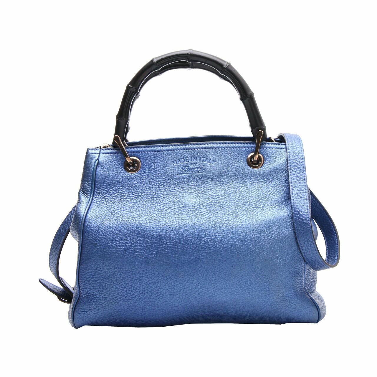 Gucci Gucci Bamboo Handbag in Metallic Blue Leather Satchel Bag