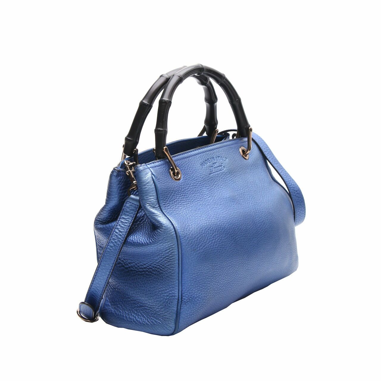 Gucci Gucci Bamboo Handbag in Metallic Blue Leather Satchel Bag