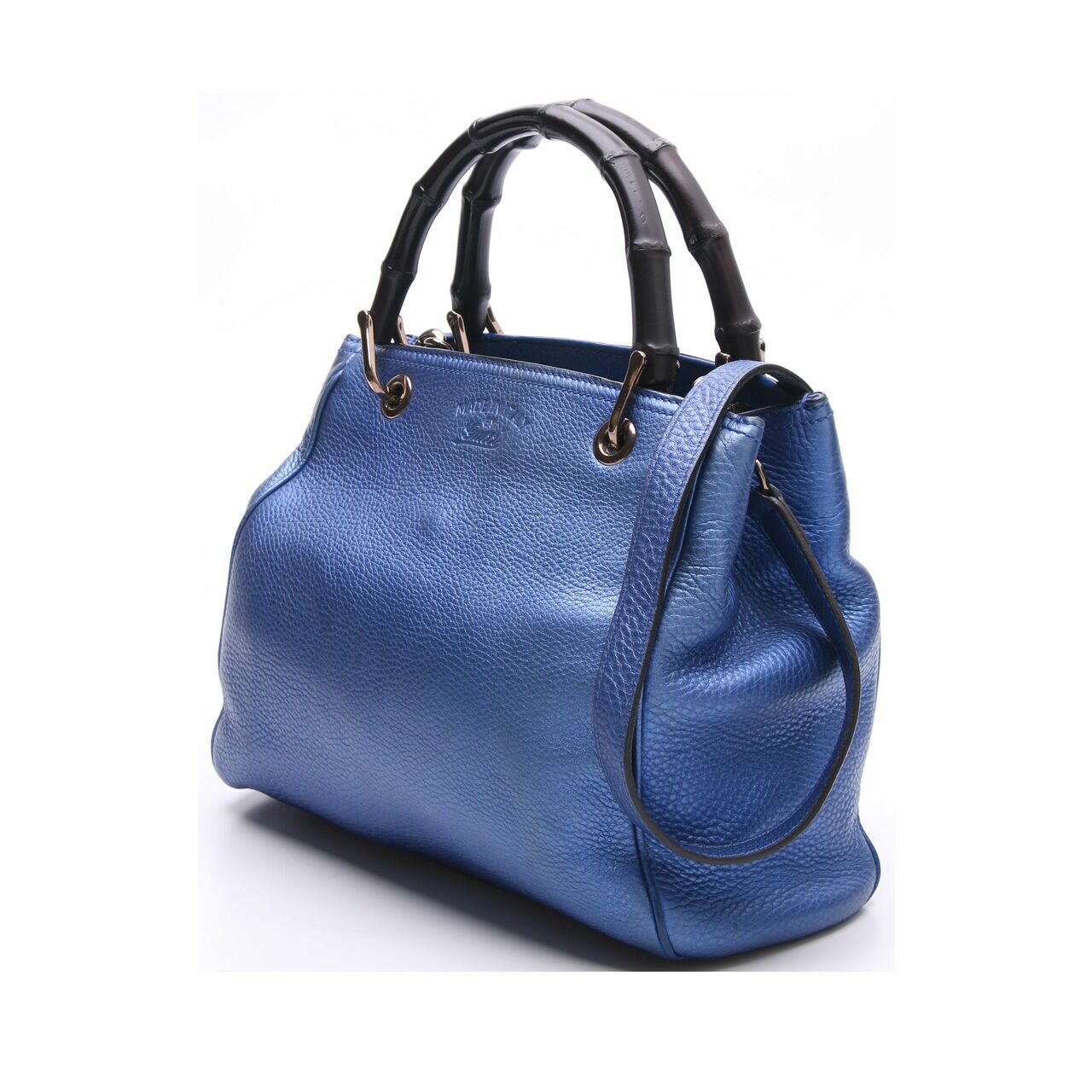 Gucci Gucci Bamboo Handbag in Metallic Blue Leather Satchel Bag