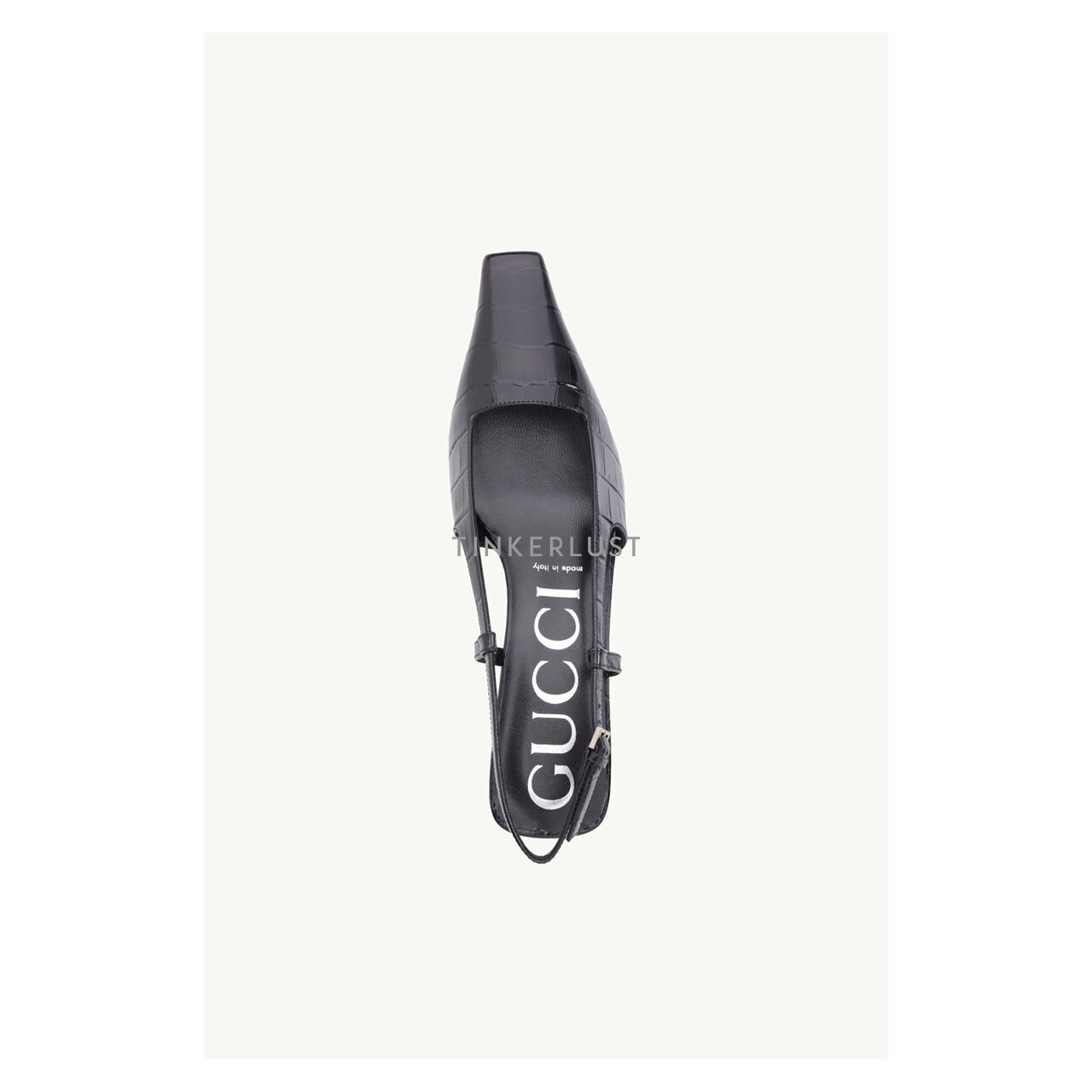 Gucci Women Aria Low-Heel Slingback Pumps 35mm in Black Crocodile Print Leather