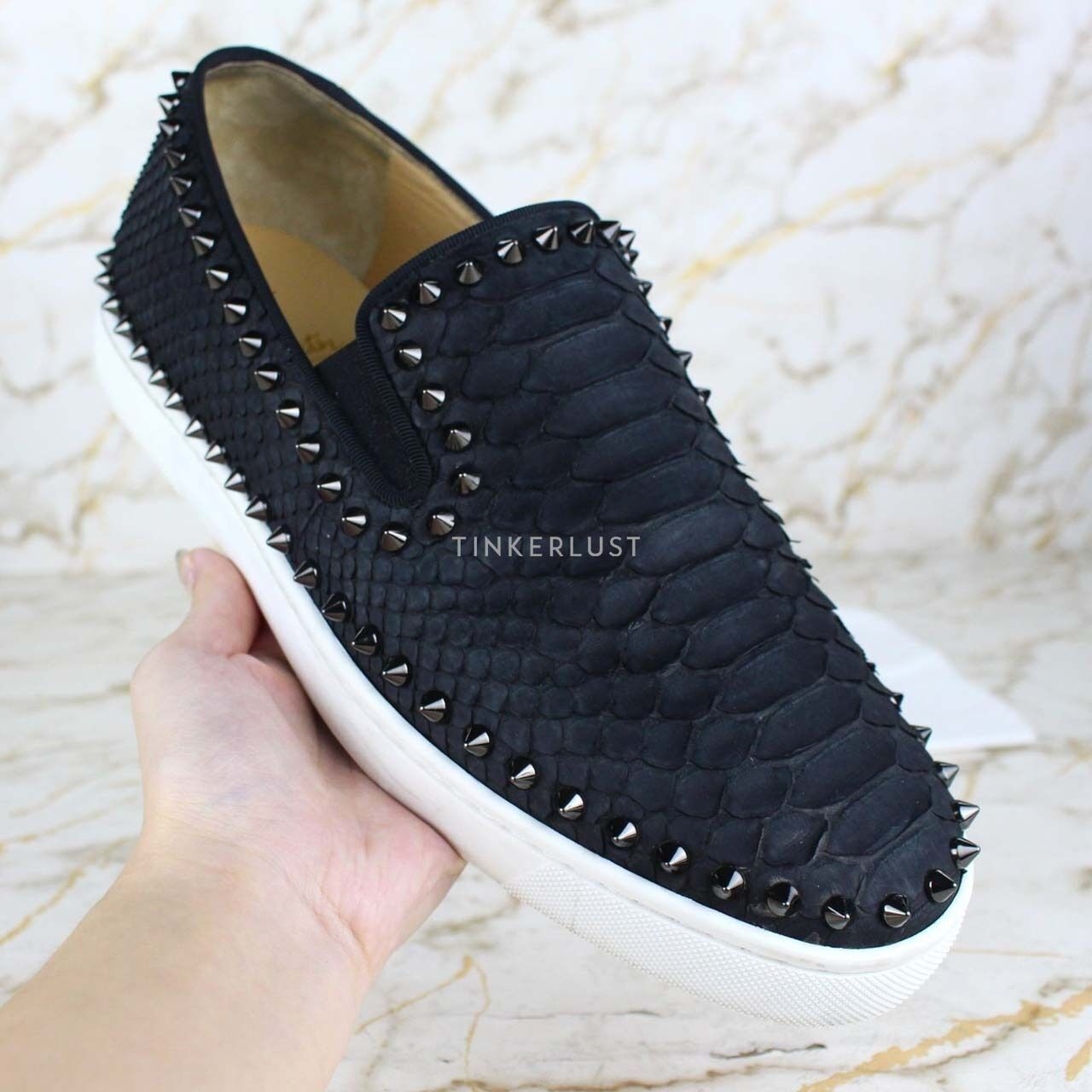 Christian Louboutin Pikboat Snakeskin Black & White Sneakers