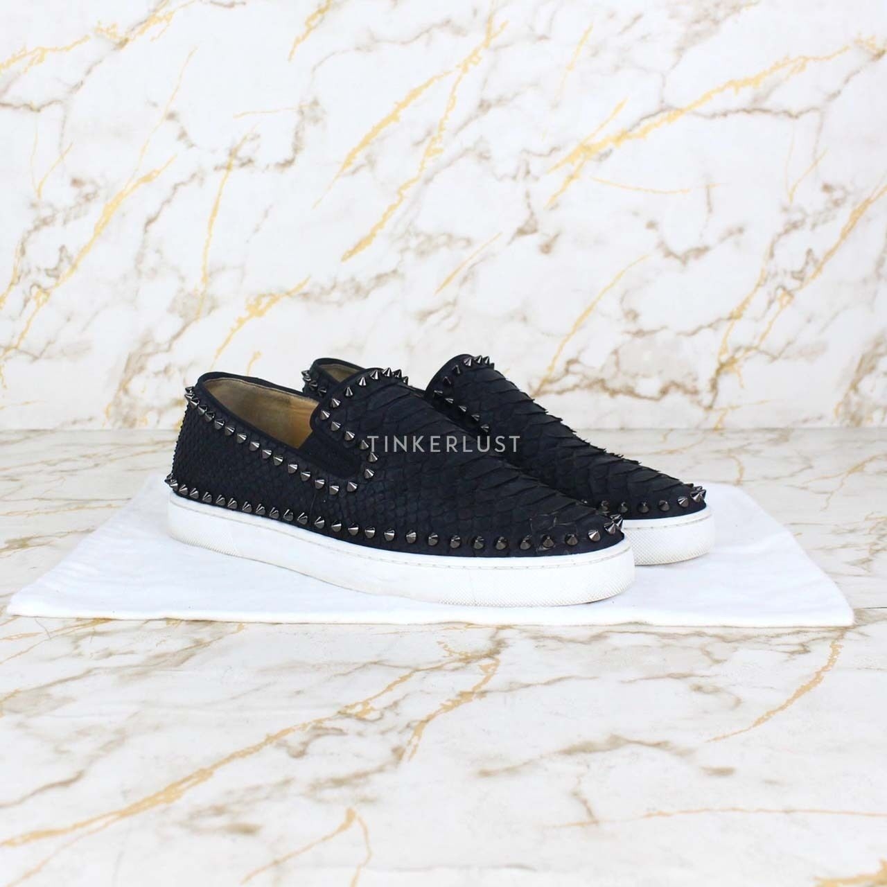 Christian Louboutin Pikboat Snakeskin Black & White Sneakers