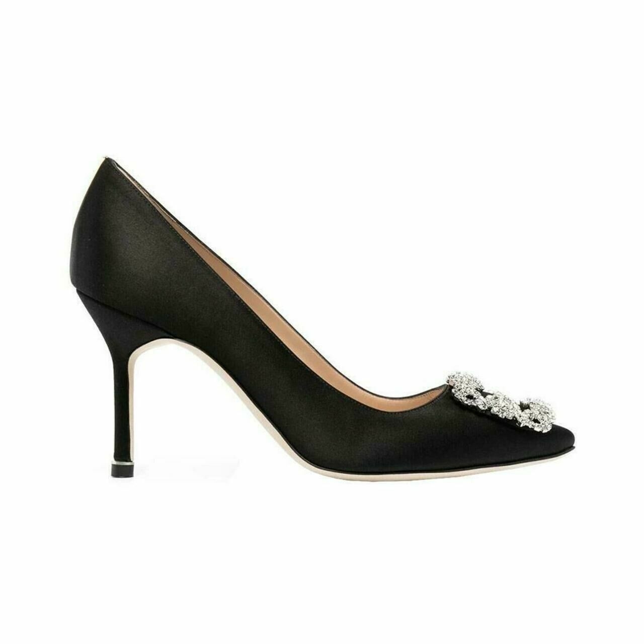 Manolo Blahnik Hangisi 90 Satin Pumps With CLC Crystal Buckle Black