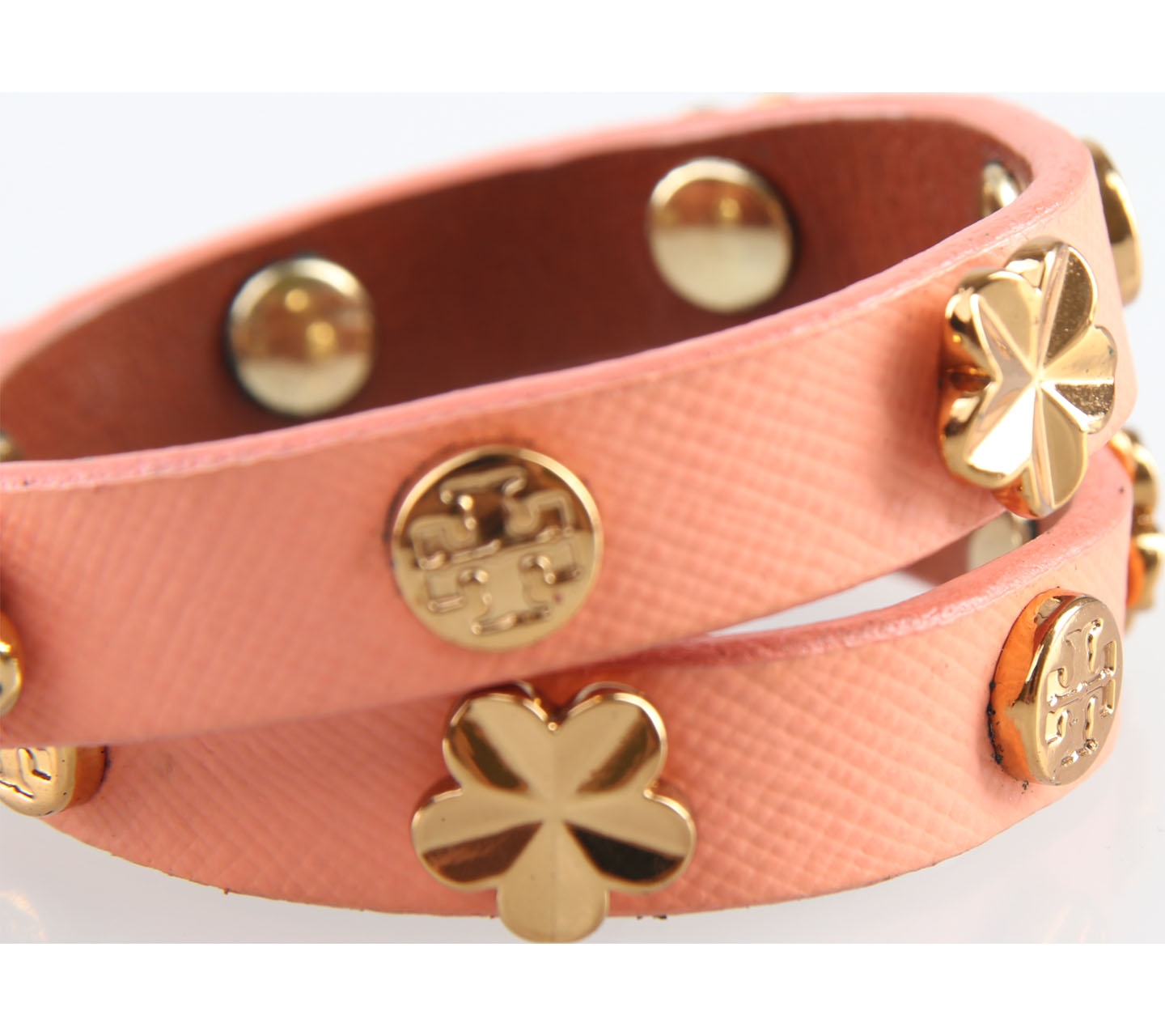 Tory Burch Orange Stud New Double Wrap Leather Logo Bracelet Jewellery