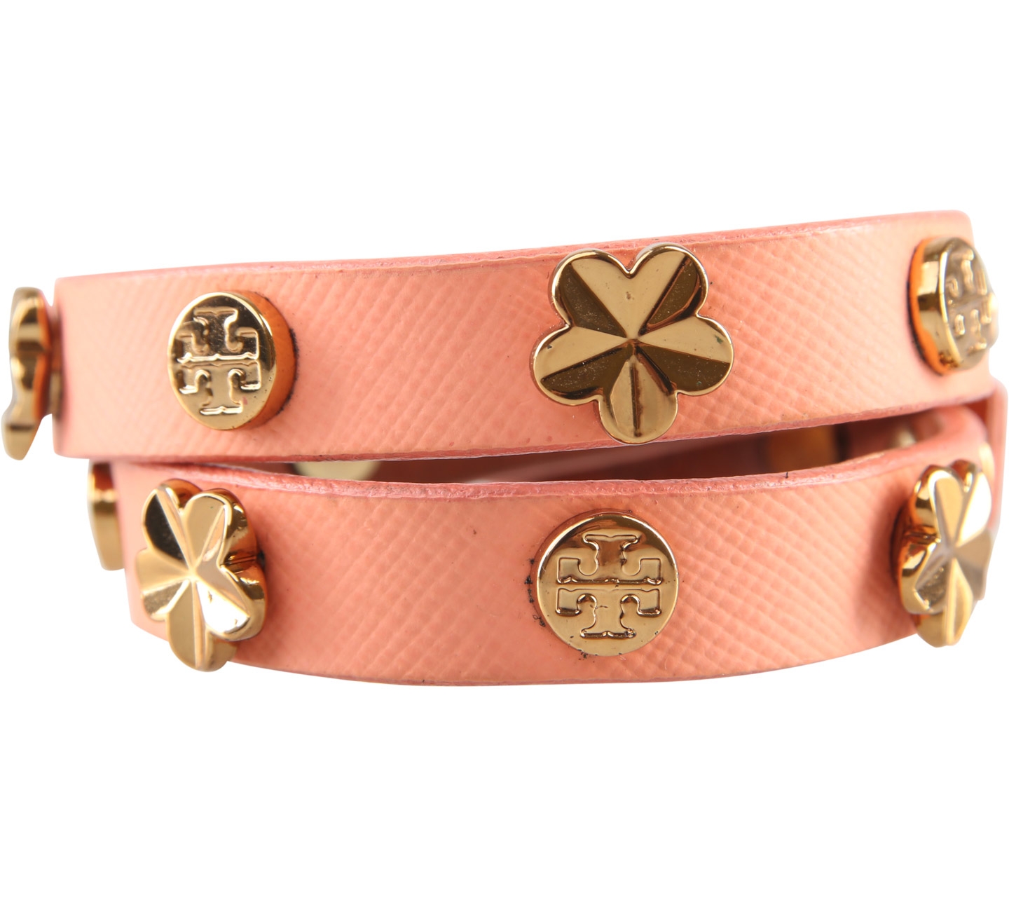 Tory Burch Orange Stud New Double Wrap Leather Logo Bracelet Jewellery