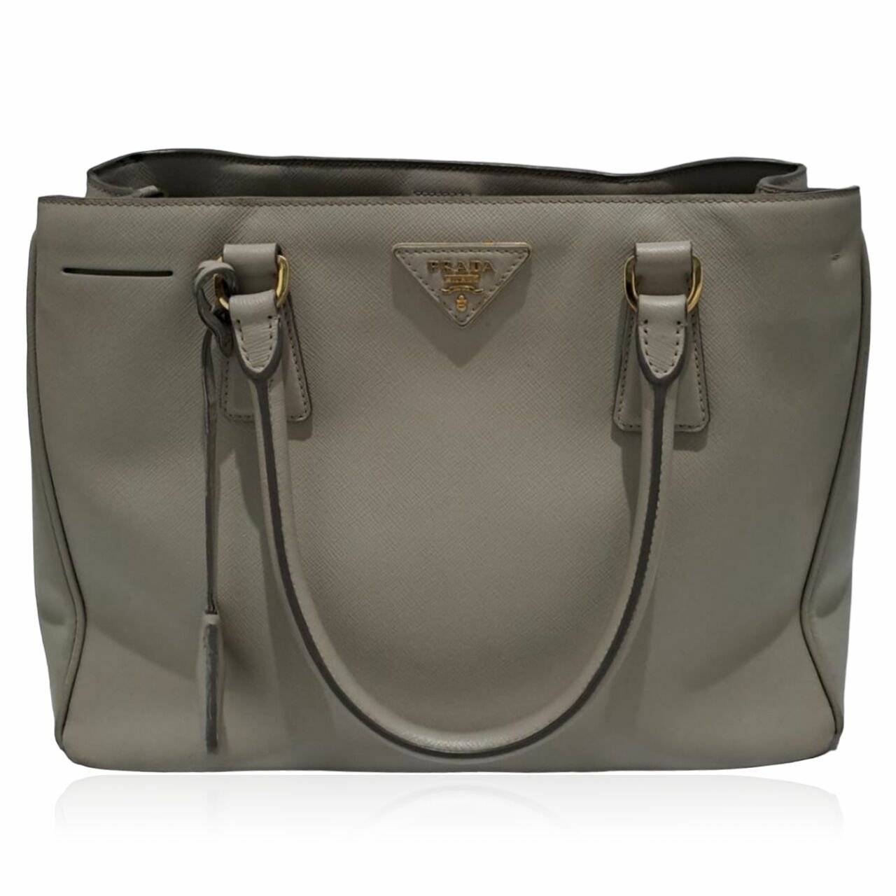 Prada Saffiano Double Zip Tote Bag Grey