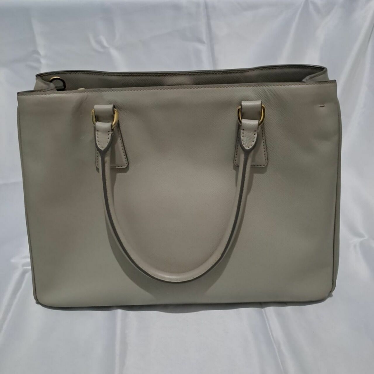 Prada Saffiano Double Zip Tote Bag Grey