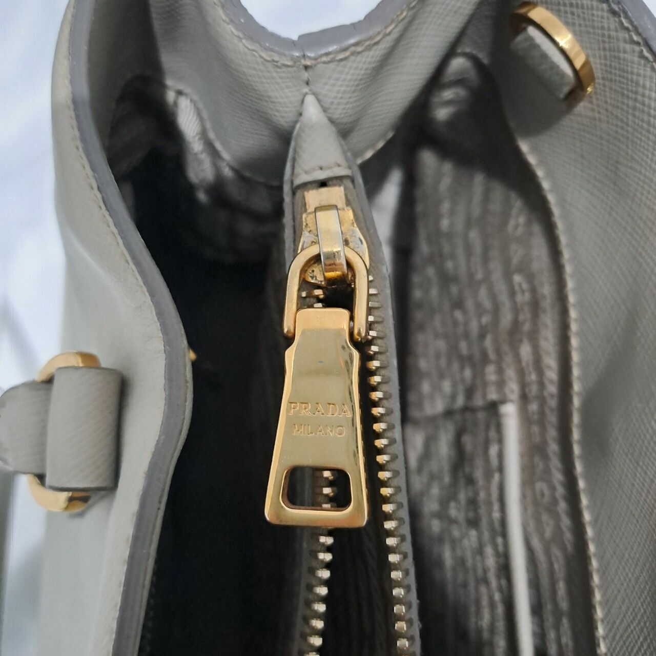 Prada Saffiano Double Zip Tote Bag Grey