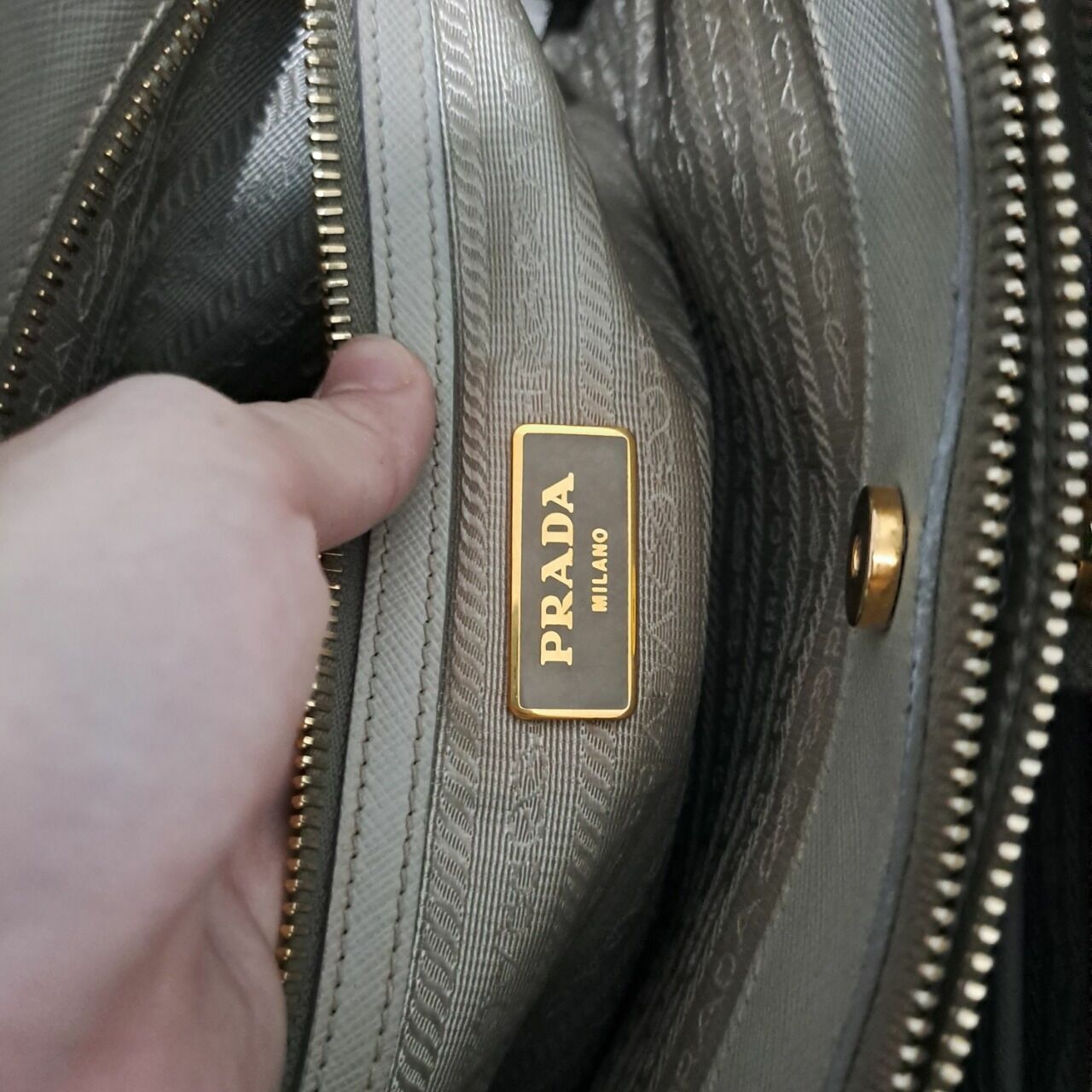 Prada Saffiano Double Zip Tote Bag Grey