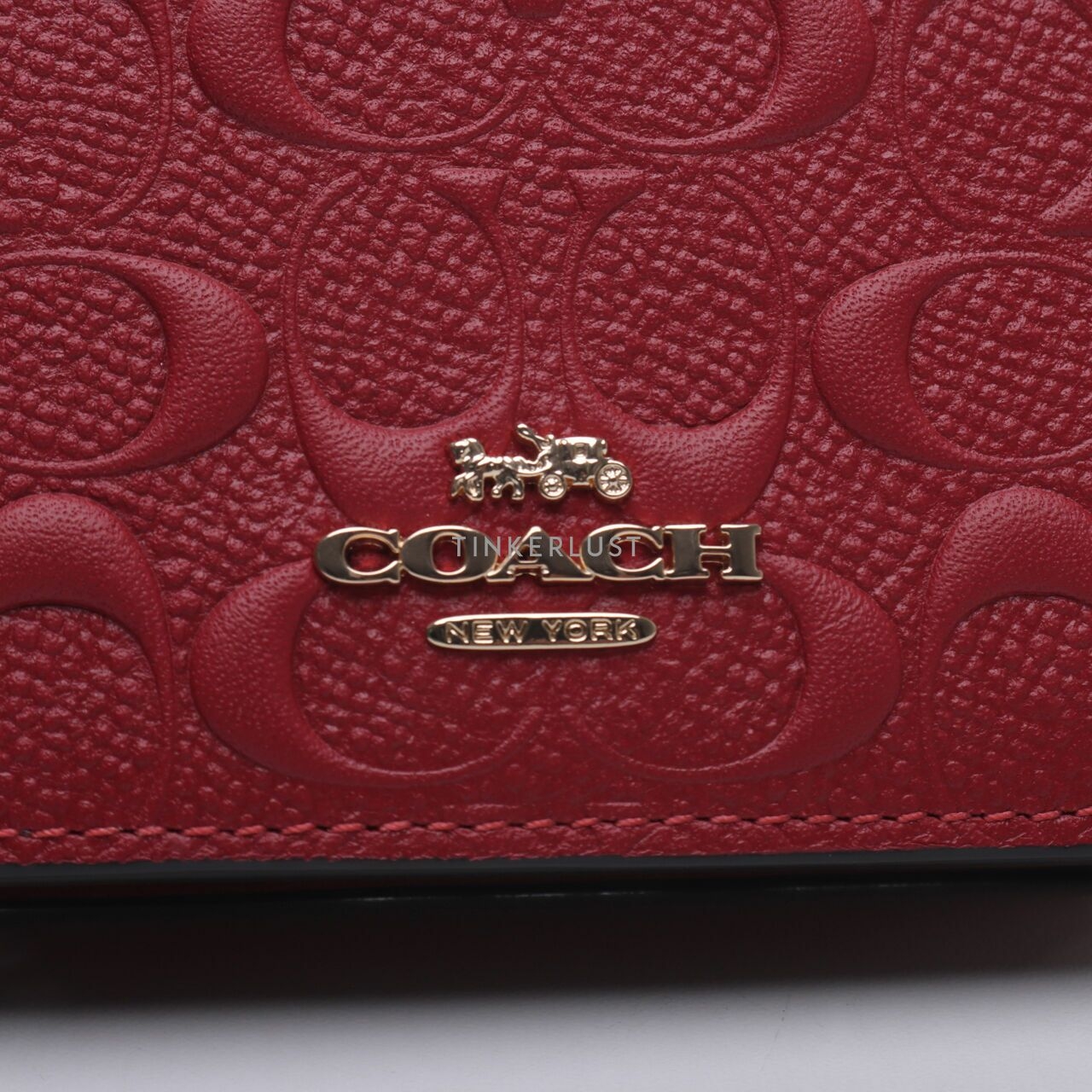 Coach C736 Red Signature Leather Wallet On Chain