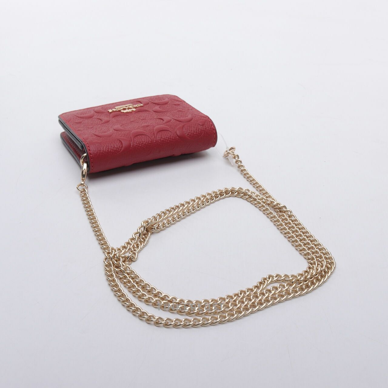 Coach C736 Red Signature Leather Wallet On Chain