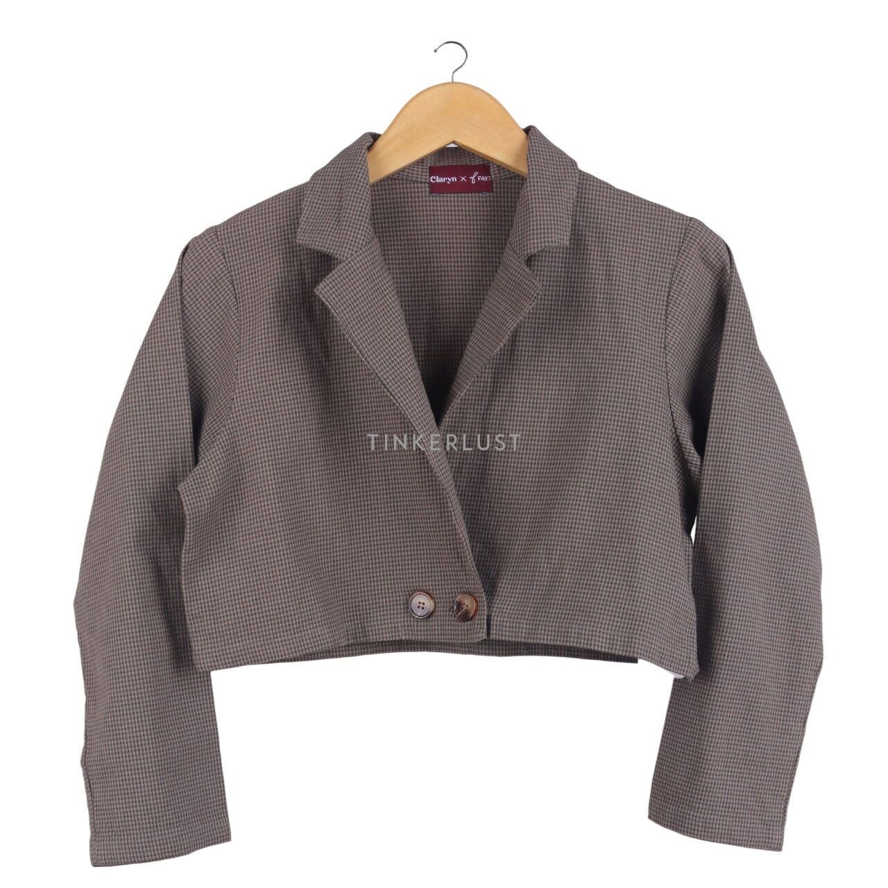 Claryn x Fayt Grey Houndstooth Cropped Blazer